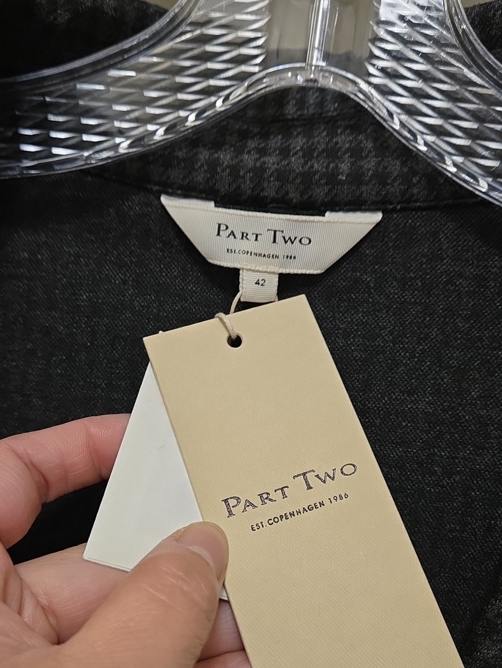 NWT Part Two Dark Charcoal Houndstooth Stretch Blazer Jacket Career Office Chic - Picture 3 of 10